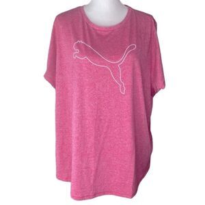 Puma Wm’s Sz 3X Heather Pink Logo Crew Neck Short Sleeve T-Shirt